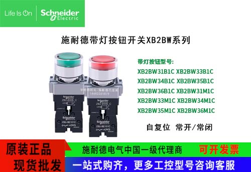 施耐德帶燈按鈕開關(guān)XB2BW33B1C平頭自復位按鈕指示燈代理商